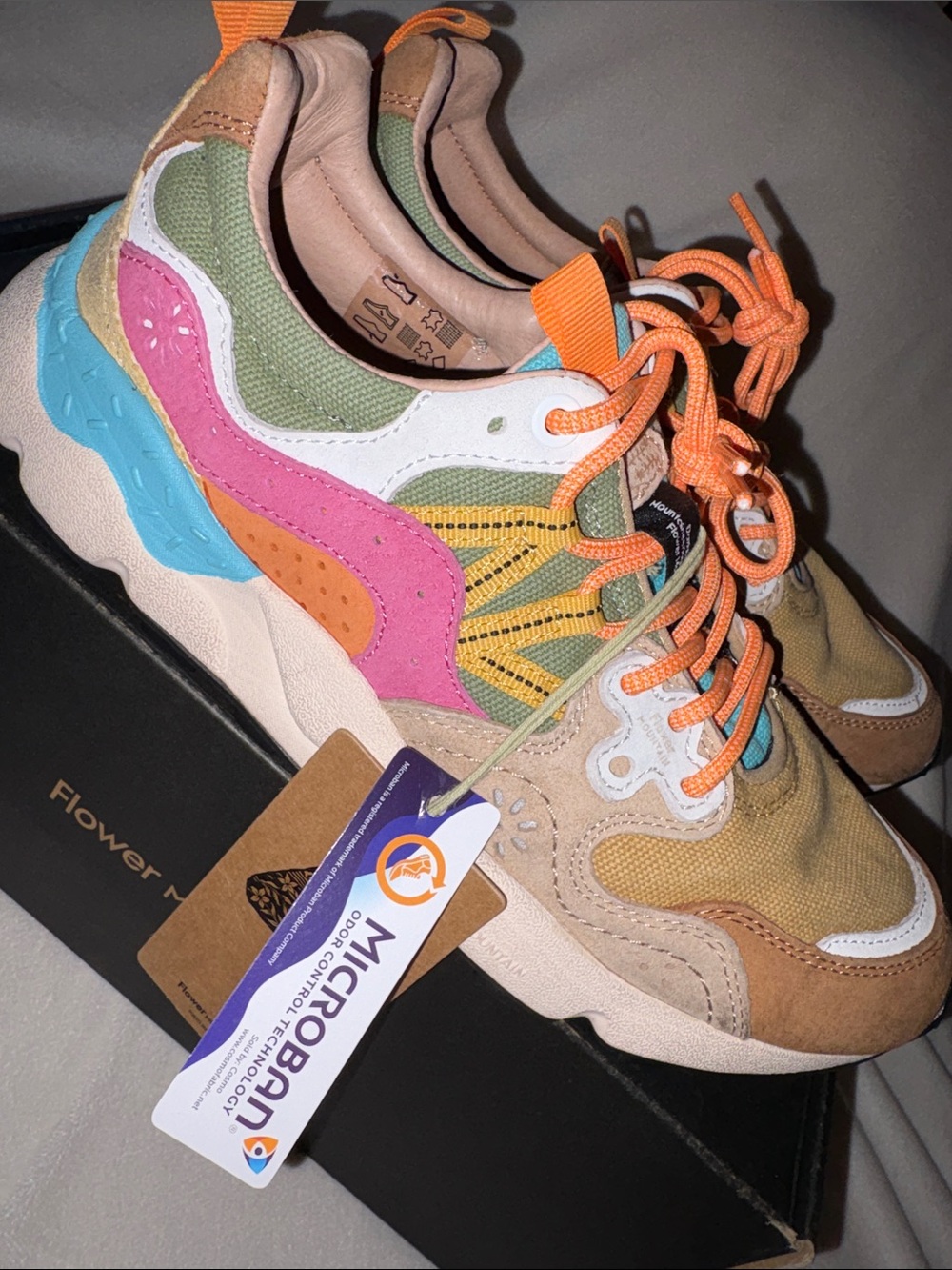 NWT Flower Mountain YAMANO 3 Suede fabric sneakers in Brown- Chestnut- Fuchsia - Picture 8 of 14